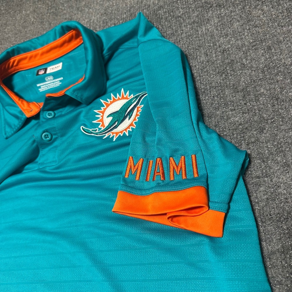NFL Team Apparel Miami Dolphins Polo Shirt Mens Large Aqua Teal Orange Golf L - Picture 2 of 6